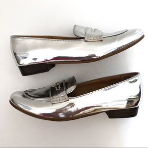{J CREW} Silver Loafers Size 6